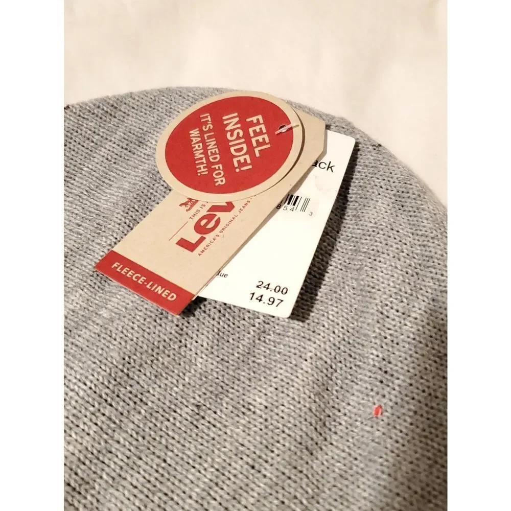 Levi's Gray Retro Striped‎ beanie hat NEW 390